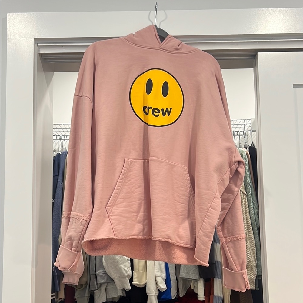 Pink Drew Hoodie with Smiley Face